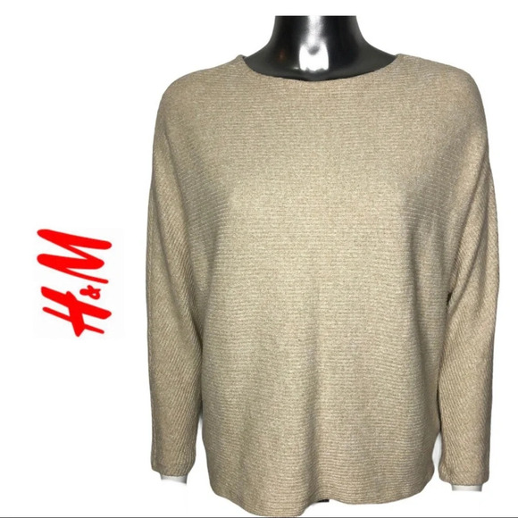 H&M Cream Ribbed Knit Top Dolman Sleeves  Size Small - Picture 1 of 5